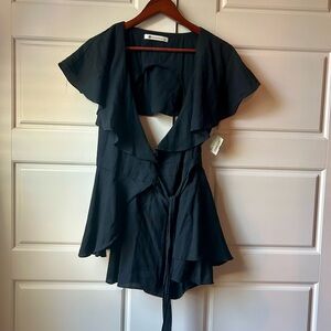 Black Ruffled Open Back Romper